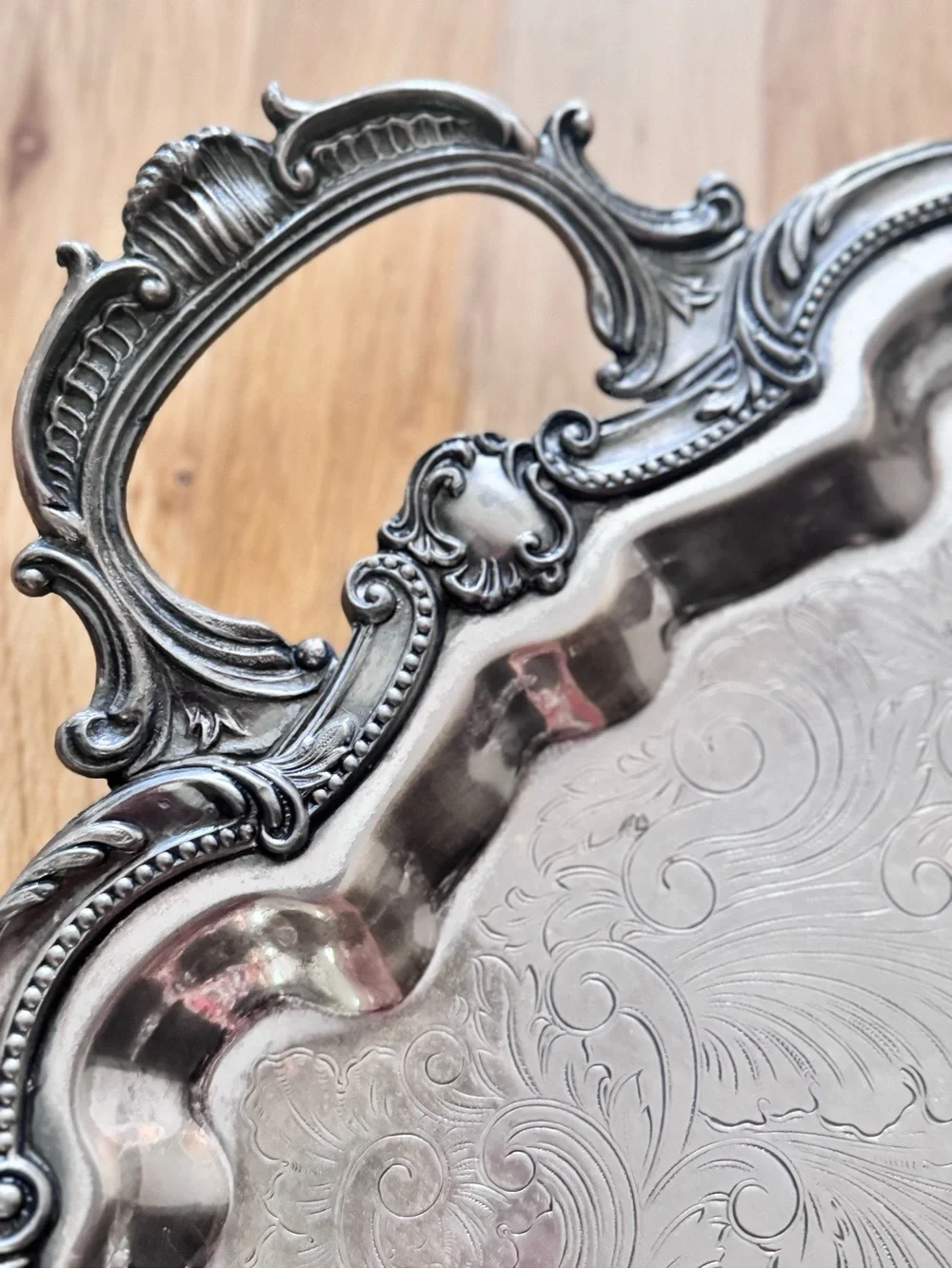 Big Victorian BSC Birmingham Silver Company Plate Serving Tray w Handles Feet